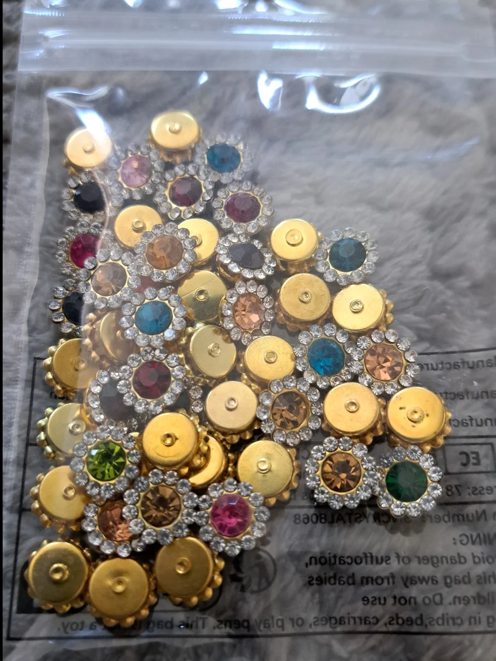 Gold-Tone Multicolor Rhinestone Floral Embellishments